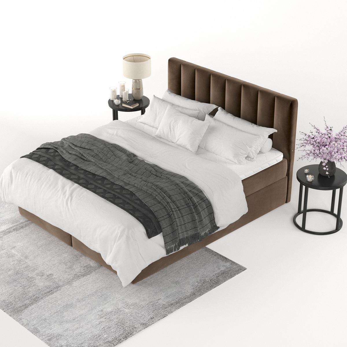 BOXBETT Lusso 160/200 cm Braun im Kronos Stoff - Schwarz/Braun, Holz/Holzwerkstoff (160/200cm) - AltaBeds