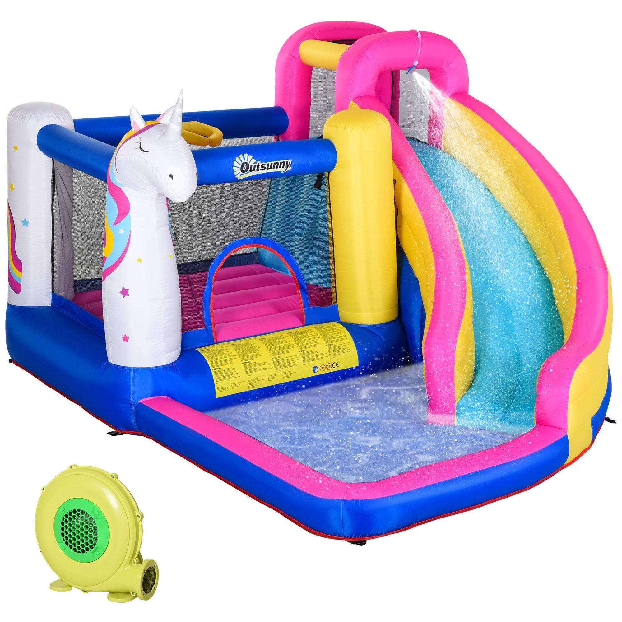 HÜPFBURG mit Rutsche aufblasbare Spielburg mit Gebläse Wasserpark für Kinder - Multicolor, Textil (360/305/210cm) - Outsunny
