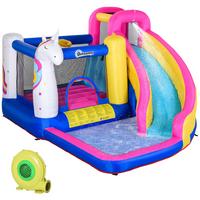 HÜPFBURG mit Rutsche aufblasbare Spielburg mit Gebläse Wasserpark für Kinder - Multicolor, Textil (360/305/210cm) - Outsunny