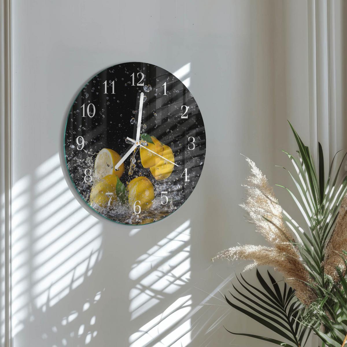 WANDUHR aus Glas Ø30 cm - Zitronen - Gelb, Glas (30/30/0.4cm) - TULUP