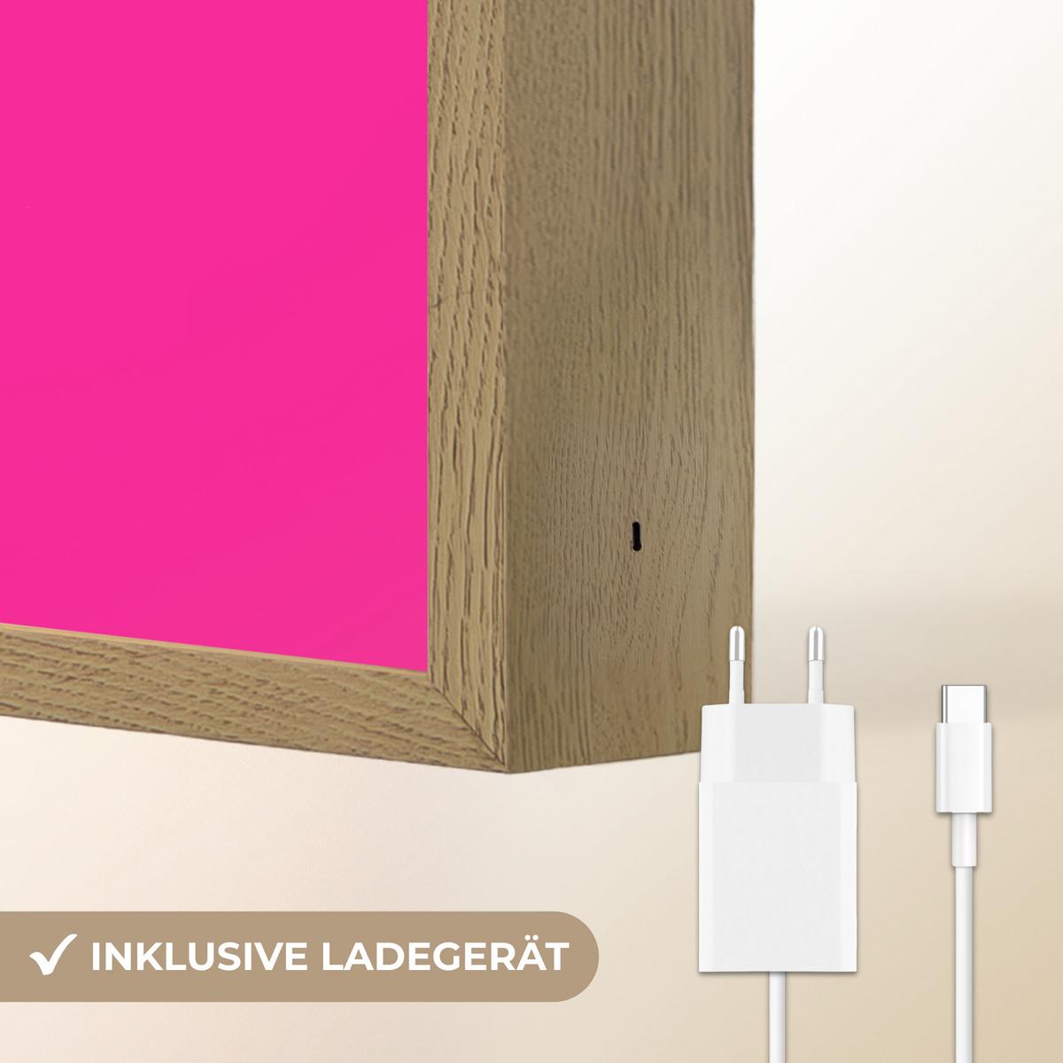 WANDLEUCHTE MIT AKKU Zitat - Retro - Rosa 100x70 cm - Pink, Holzwerkstoff (100/70/8cm) - OnlyWow