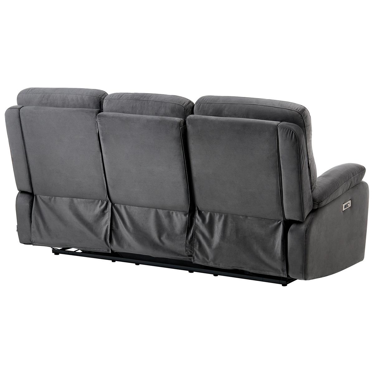 SOFA elektrisch verstellbar 3-Sitzer Samtstoff Dunkelgrau Bergen - Dunkelgrau/Grau, Textil (202/101/72cm) - Beliani