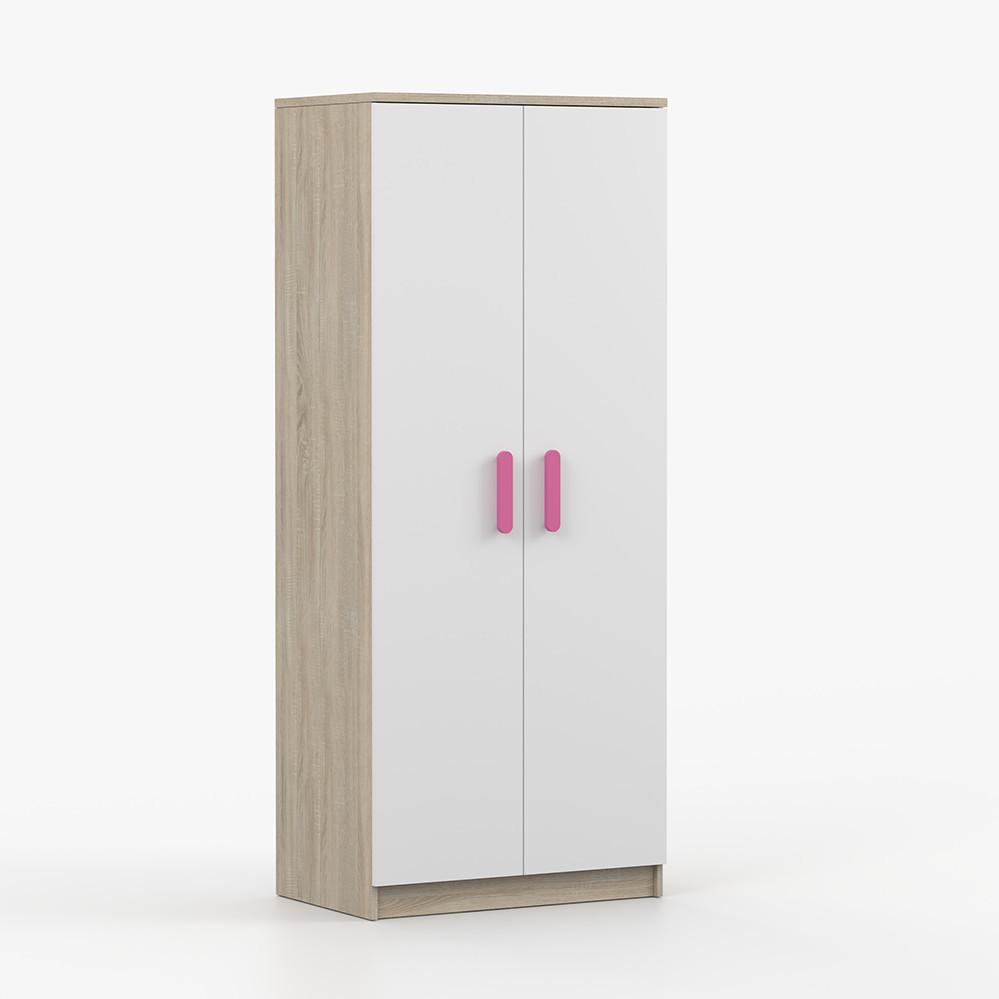 DREHTÜRENSCHRANK 80/192/50 cm 2-türig Jonas III 06 Sonoma Eiche/Weiß + rosa Griffe - Weiß/Rosa, Holz/Holzwerkstoff (80/192/50cm) - imoebel24