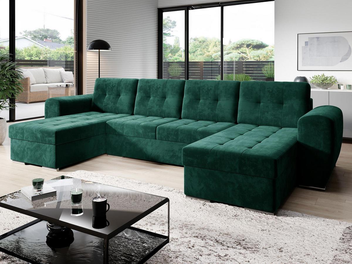 WOHNLANDSCHAFT Bari U - Smaragdgrün/Silberfarben, Holz/Textil (326/86/157cm) - MIRJAN24