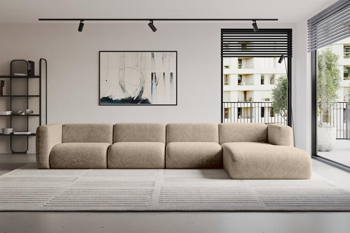 ECKSOFA Ottomane Rechts MIRA-L3 409x179x70 Braun Velours - Schwarz/Braun, Holzwerkstoff/Kunststoff (409/179cm) - ALTDECOR