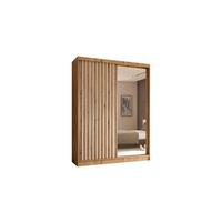 KLEIDERSCHRANK mit Spiegel-Schiebetüren und Aluminium-Leisten - LAMELO - 160 cm Artisan+Artisan+Weiß - Eiche Artisan/Weiß, Holzwerkstoff (160/216/61cm) - ALTDECOR