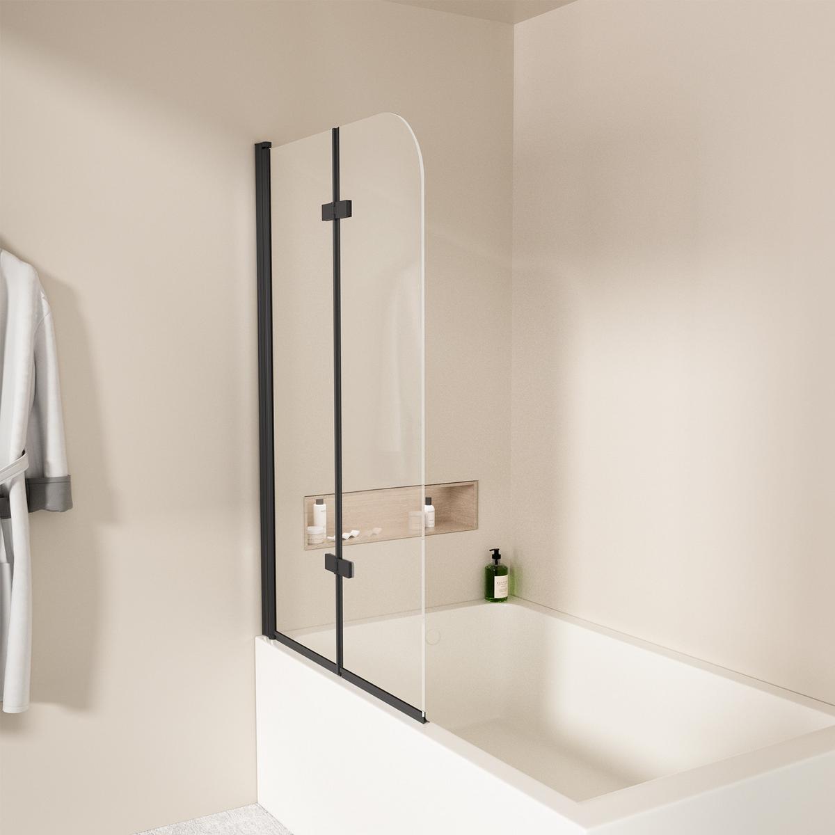BADEWANNENAUFSATZ 2-teilig faltbar schwarz 100/140 cm - Schwarz, Glas (100/140cm) - EMKE