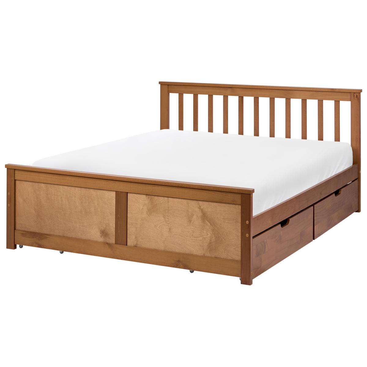 BETT mit 4 Schubladen 140/200 cm Kiefernholz Braun Olendon - Braun, Holz (140/200cm) - Beliani