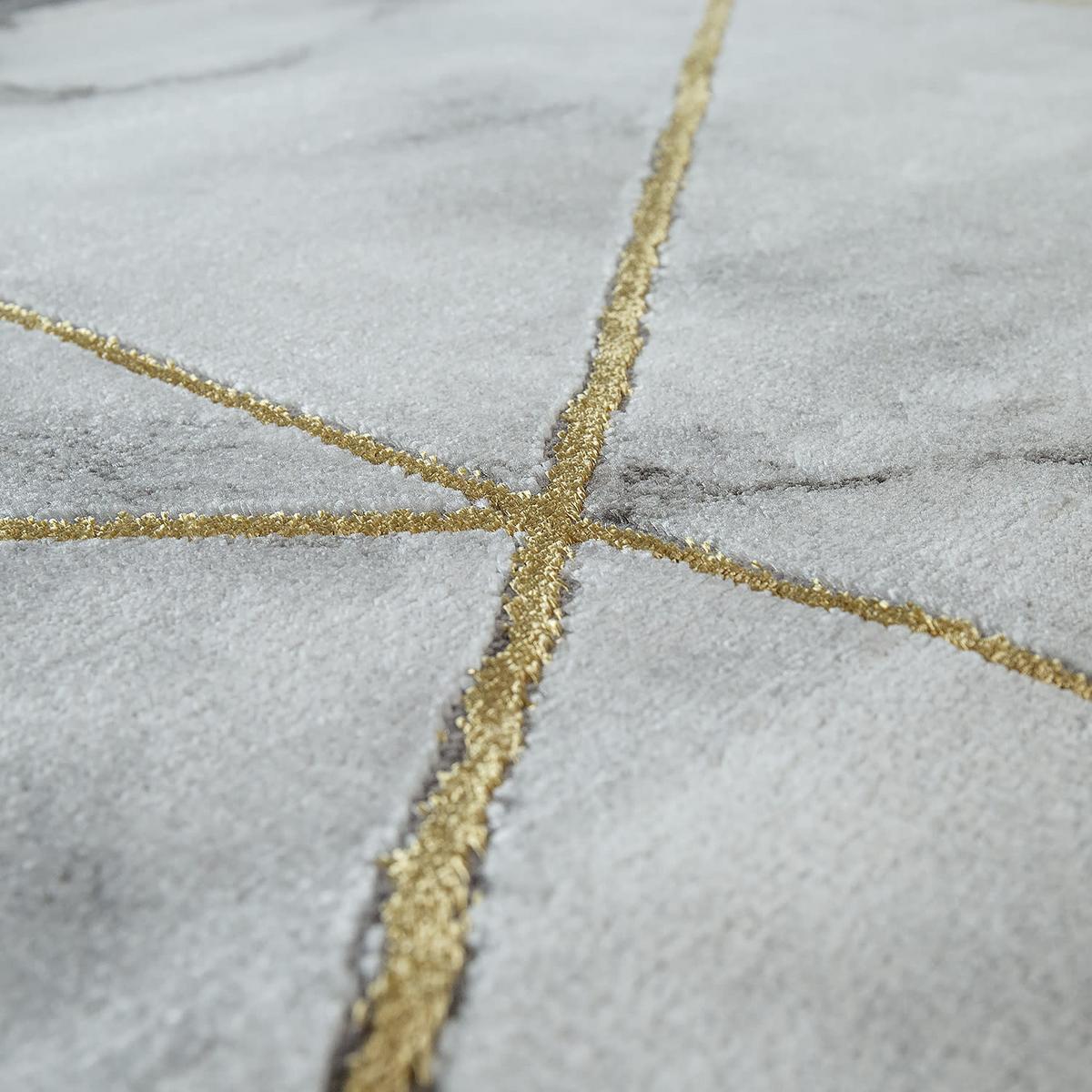 KURZFLORTEPPICH, in Marmoroptik, aus Polyproylen, Florhöhe 12 mm, Gold, Ø 160 cm - Goldfarben, Textil (160/160cm) - KADIMA DESIGN