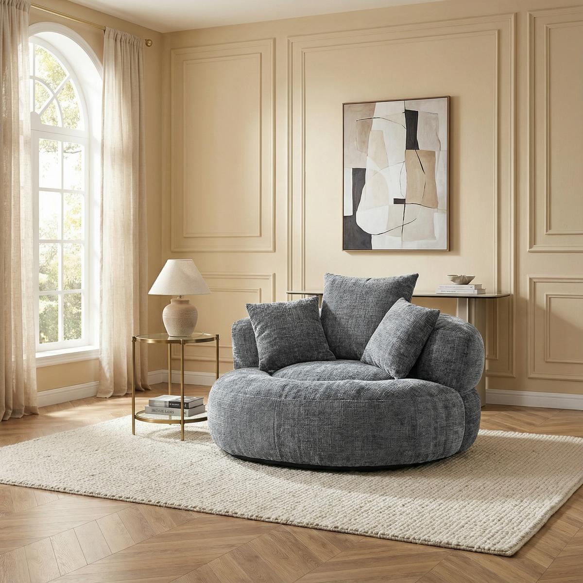 SITZSACK in Chenille mit 3 Kissen - Dunkelgrau, Textil (108/52/108cm) - Urban Meuble