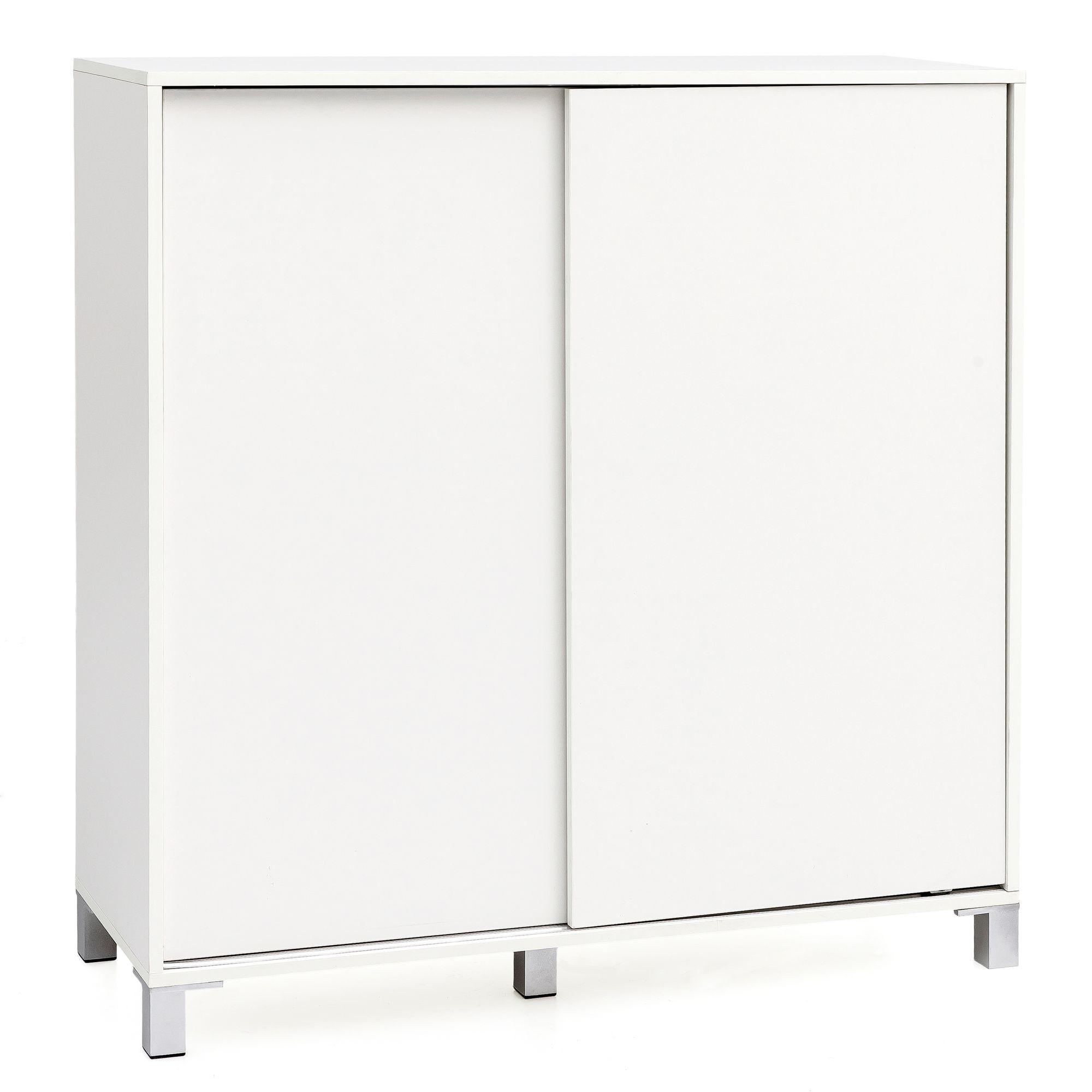 SCHUHSCHRANK Holz für 20 Paar Schuhe mit Schiebetüren, Weiß 100x38x108 cm - Silberfarben/Weiß, Holz/Kunststoff (100/108/38cm) - KADIMA DESIGN