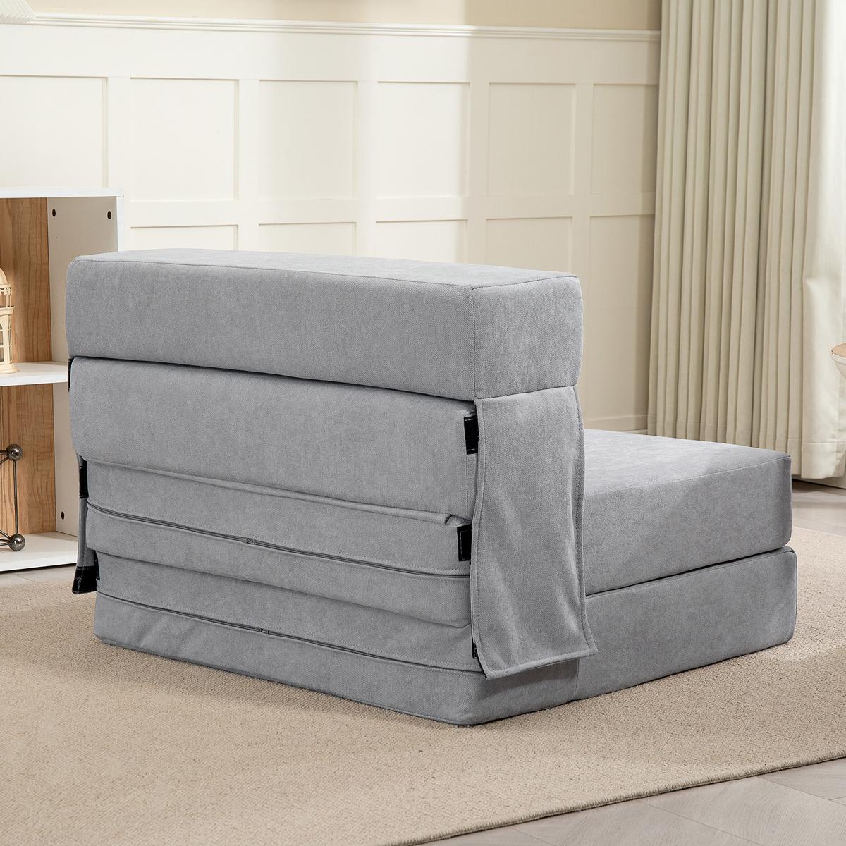3 in 1 Schlafsessel, klappbares Schlafsofa mit Bettfunktion, Lendenkissen - Hellgrau, Kunststoff (80/15/210cm) - HOMCOM