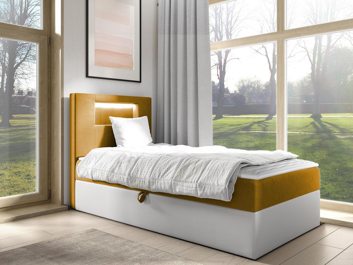 BOXBETT Gold Junior 1, Seite zum Öffnen des Bettkastens: Links - H3 - Gelb/Weiß, Holz (100/200cm) - MIRJAN24