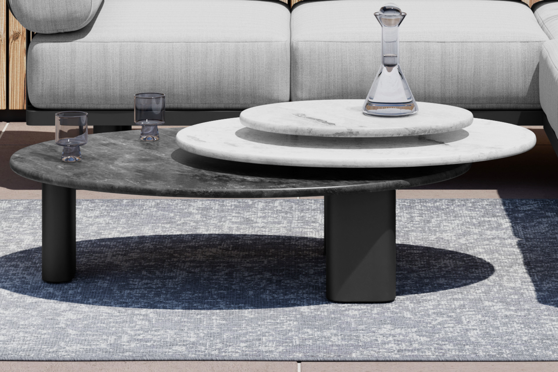 Tisch zu Loungegarnitur Gestell Aluminium pulverbeschichtet 3 Tischplatten Grau Hellgrau Dunkelgrau unterschiedliche Größe verstellbar 