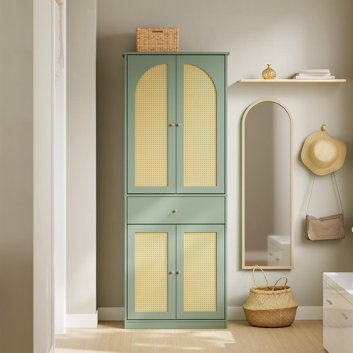 KLEIDERSCHRANK mit 4 Türen, 1 Schublade und 5 verstellbaren Böden, 70x34x180 cm - Grün, Holzwerkstoff (70/180/34cm) - SoBuy