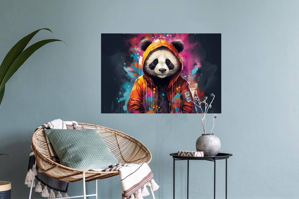 WANDTATTOO Panda - Jacke - Graffiti - Orange Deko Wohnzimmer 60x40 cm - Orange, Kunststoff (60/40/0.1cm) - MuchoWow