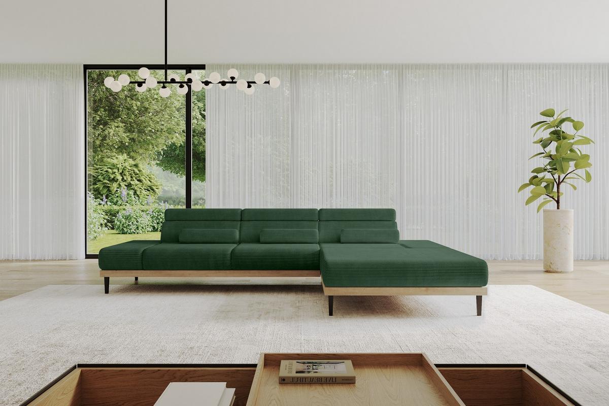 ELEKTRISCHES ECKSOFA Rechts MONA 316x205x85 Grün Cord - Salbeigrün/Grün, Holzwerkstoff/Textil (316/205cm) - ALTDECOR
