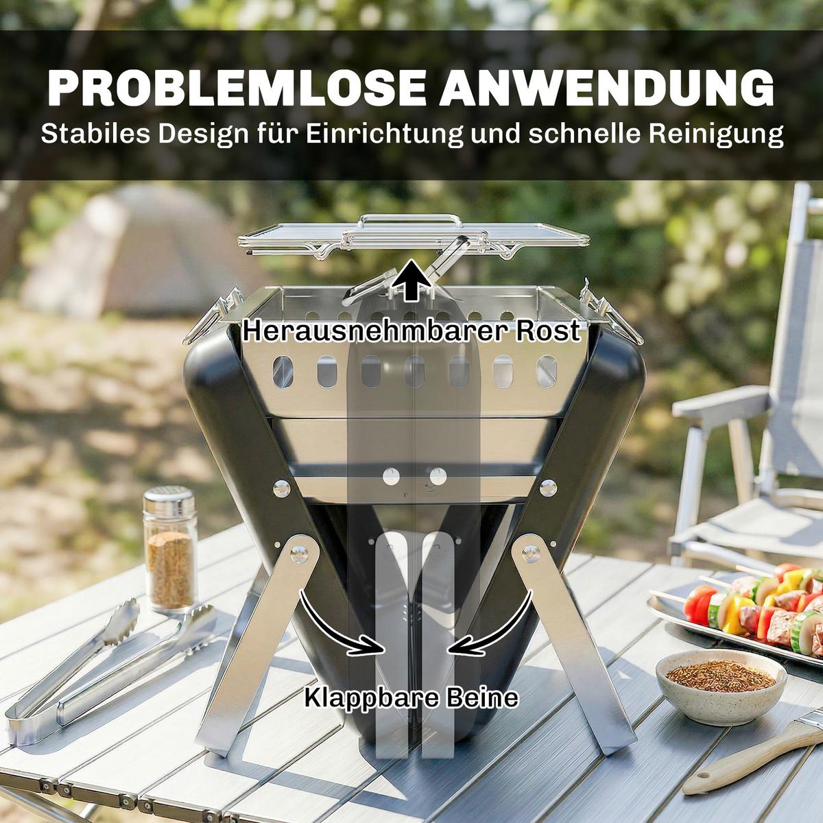 HOLZKOHLEGRILL Edelstahl Schwarz - Schwarz, Metall (28/25.5/40cm) - Outsunny