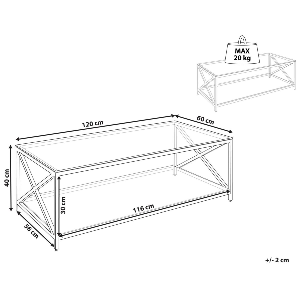 COUCHTISCH Glas silber rechteckig 60/120 cm Audet - Transparent/Silberfarben, Glas (60/120/40cm) - Beliani