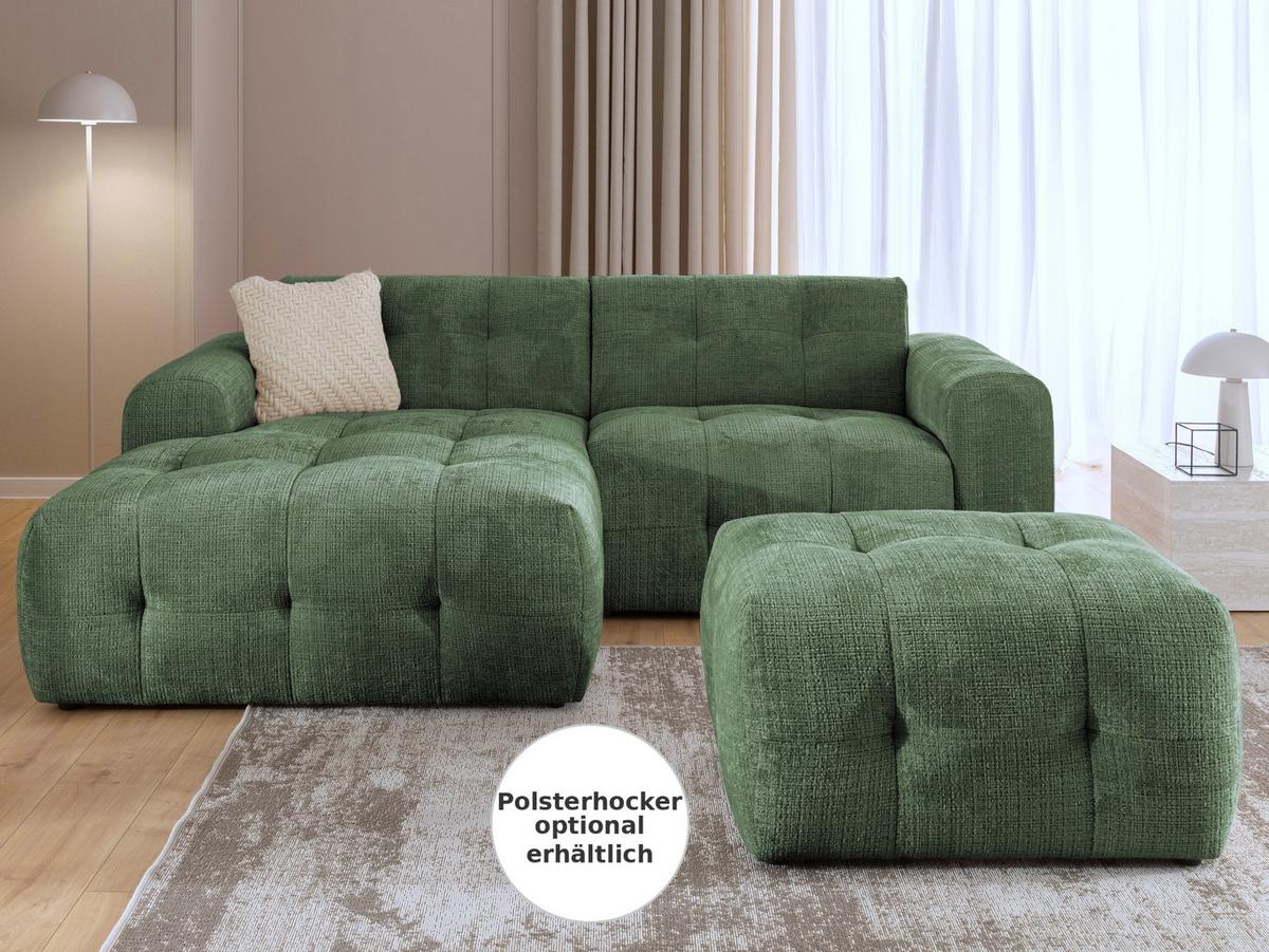 ECKSOFA mit Ottomane links, raffinierten Steppungen, Wellenunterfederung, B234/T161/H79 cm, Chenille-Bezug in Grün / 21040 - Schwarz/Grün, Kunststoff/Textil (234/79/161cm) - luma-home
