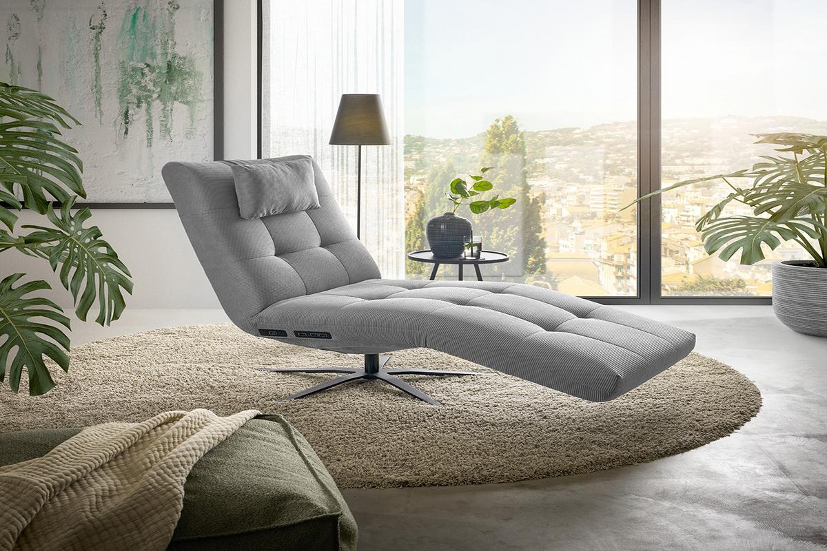 RELAXLIEGE LETICIA Grau Cord Drehbar (360°), Relaxfunktion - Schwarz/Grau, Textil/Metall (82/115/156cm) - KAWOLA
