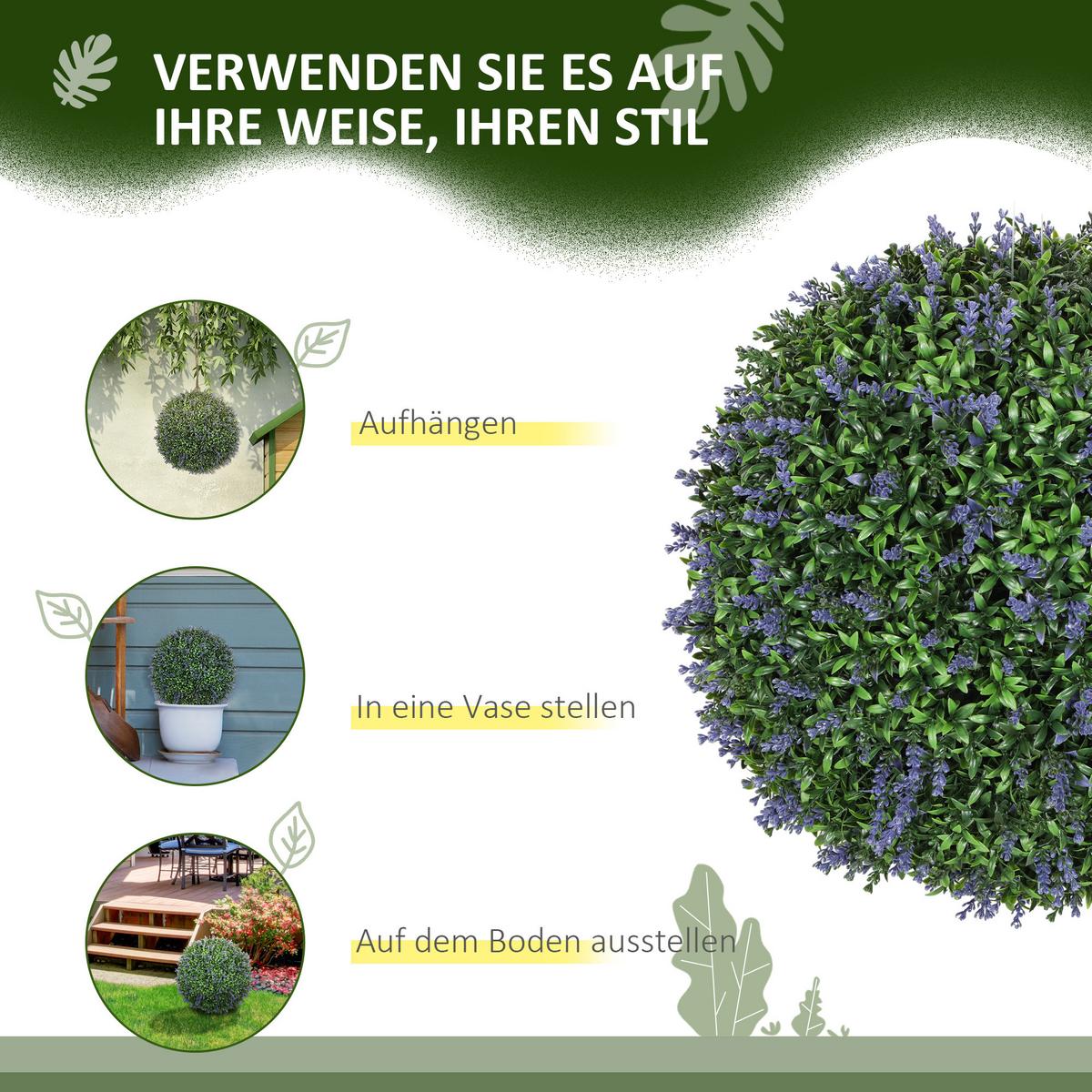 KÜNSTLICHER LAVENDEL 42 cm, Kugelform, Violett+Grün - Violett, Kunststoff (42cm) - HOMCOM