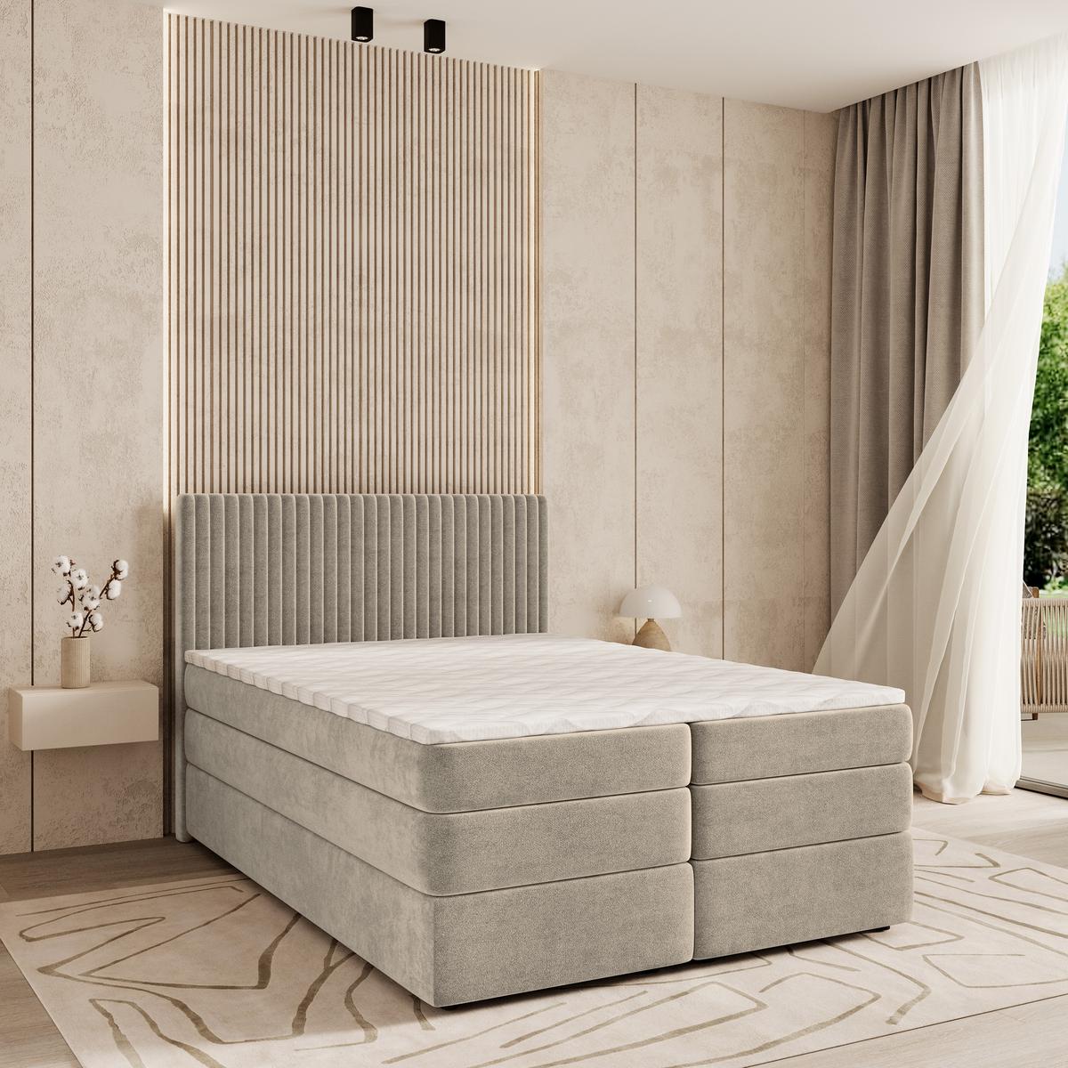 BOXSPRINGBETT FELBIO 160x200 cm mit Matratze und Topper - Beige - Beige, Holz (160/200cm) - MASSENO