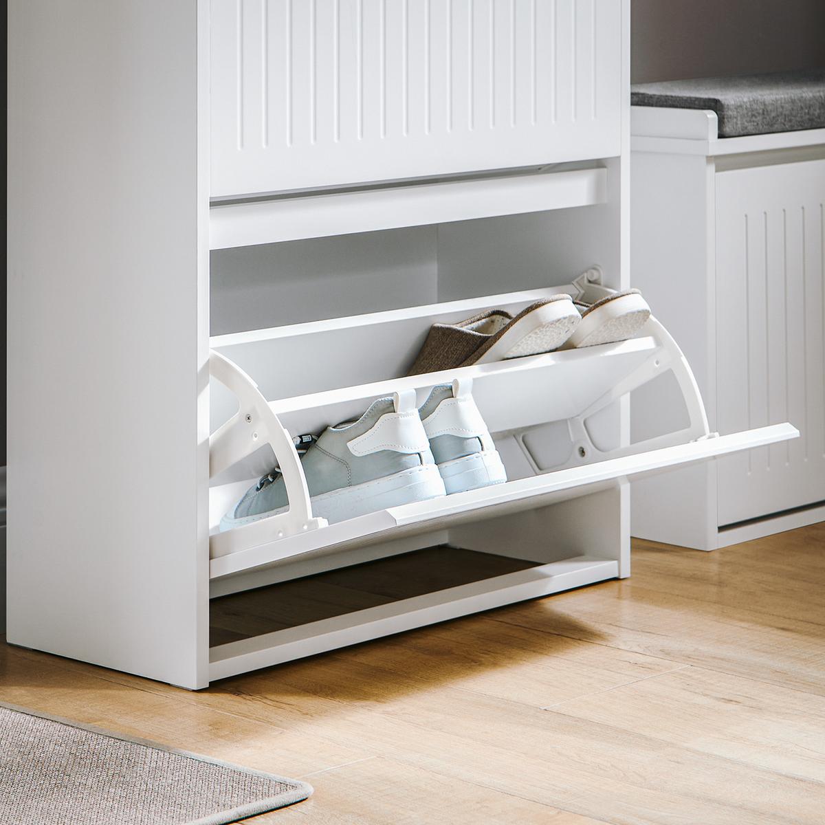 SCHUHSCHRANK mit 2 Klappen Weiß - Weiß, Holzwerkstoff (61/100/26cm) - SoBuy