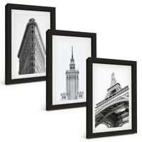 BILDER SET 3er Set - 20x30 cm Schwarzer Rahmen - Architektonische Schwarz-Weiß-Gebäude - Schwarz, Kunststoff (20/30cm) - TULUP