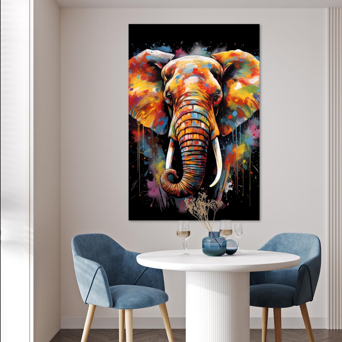 POSTER Elefant - Graffiti - Schwarz - Tiere - Farben Wandbild Schlafzimmer 80x120 cm - Schwarz, Papier (80/120/0.1cm) - MuchoWow