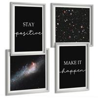 BILDER SET 4er Set - 50x50 cm & 40x60 cm Silberner Rahmen - Motivationsslogans Sterne Weltraum - Silberfarben, Kunststoff (50/50cm) - TULUP