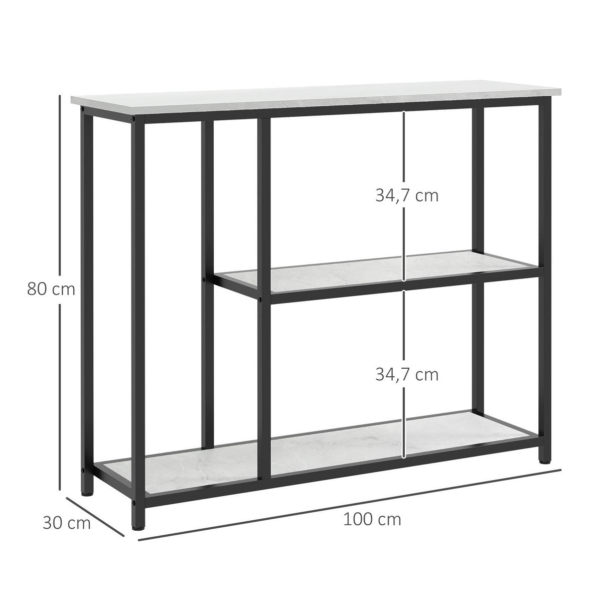 KONSOLENTISCH 2 Regale, 100L x 30B x 80H cm - Weiß, Metall (100/30/80cm) - HOMCOM