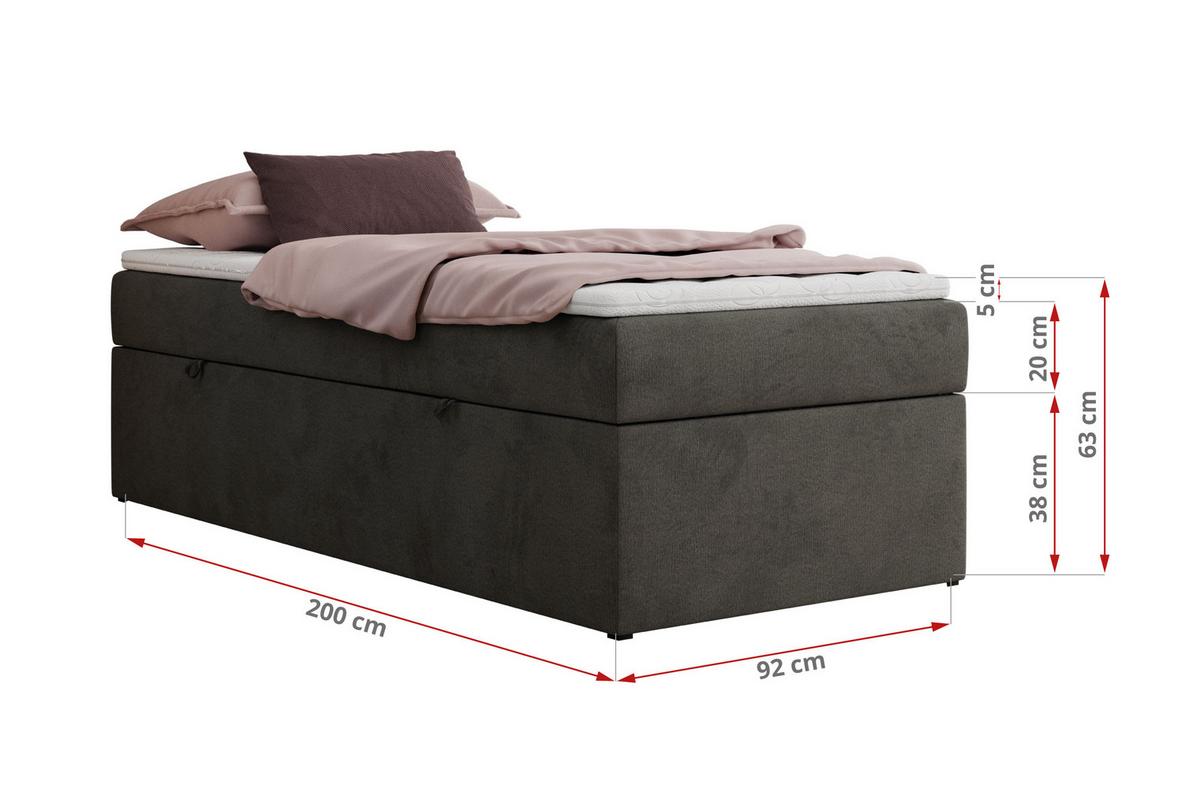 BOXBETT ZERO 90/200 - Dunkelgrau Kunstleder - H4 - Topper T25 - Dunkelgrau, Textil (90/200cm) - MKS