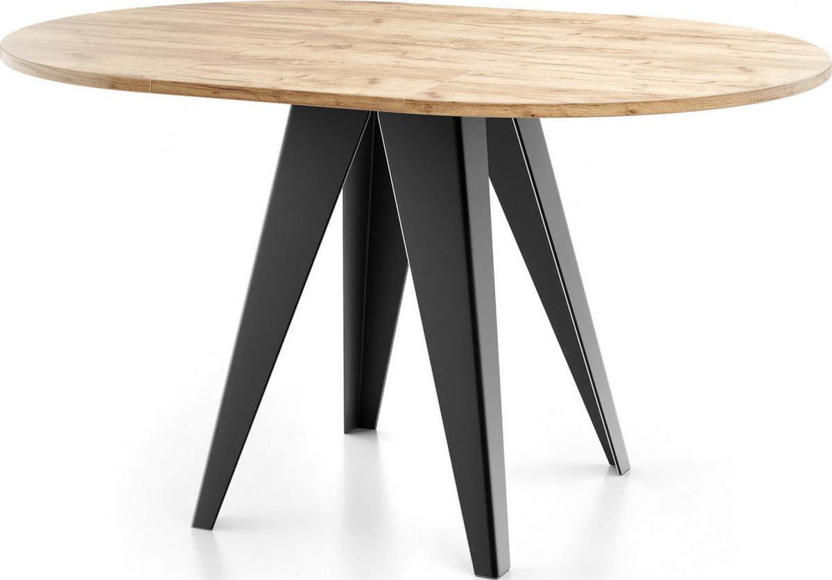 ESSTISCH Glory runder ausziehbarer, Craft Eiche 100-140/100/76 cm - Eiche Wotan/Schwarz, Holzwerkstoff/Metall (100/140/76cm) - WFL GROUP