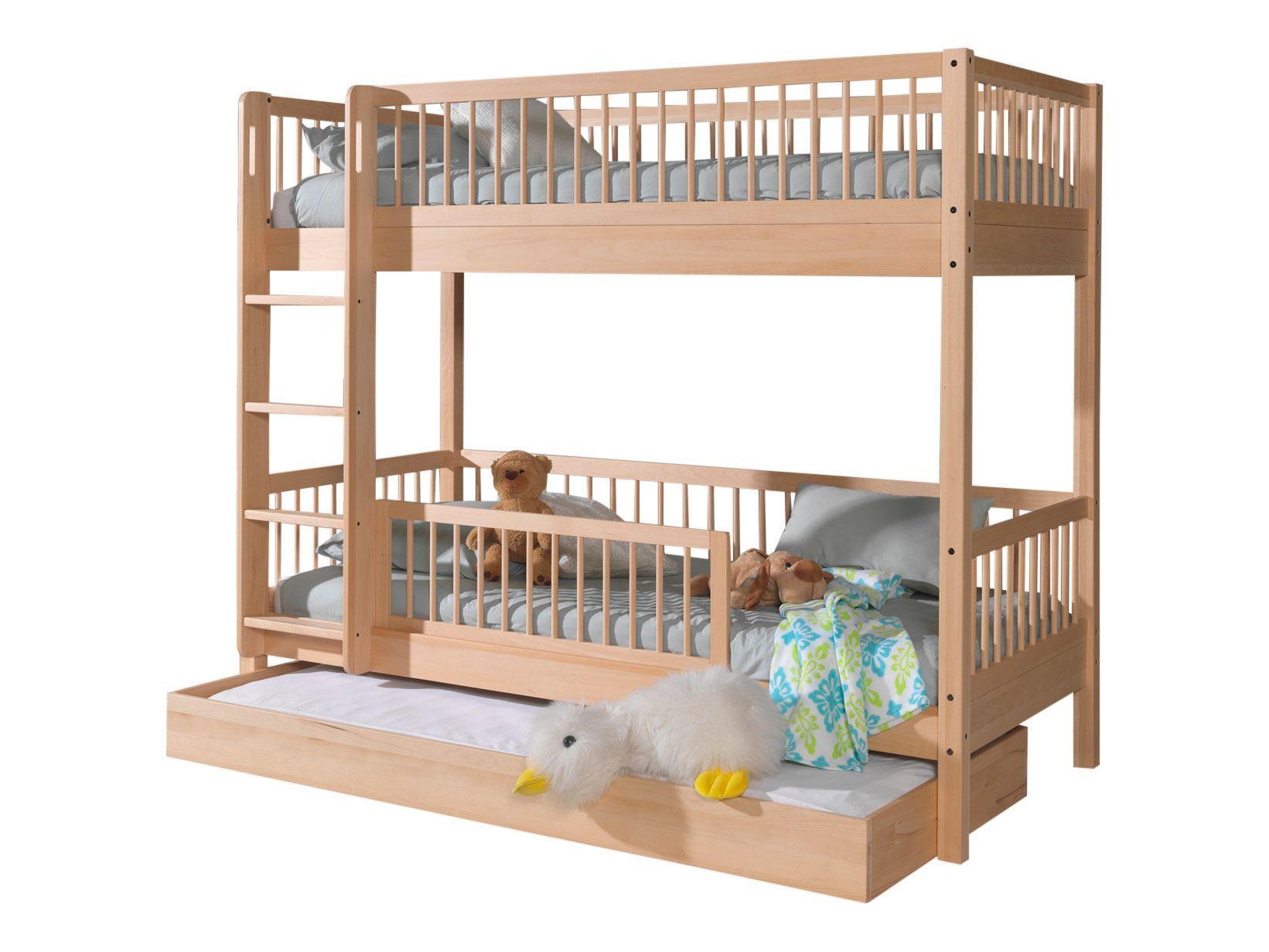 ETAGENBETT Kelci 2x90x200 Bettschublade Rausfallschutz Buche massiv - Buchefarben, Holz (90/200cm) - 58aufmkessel
