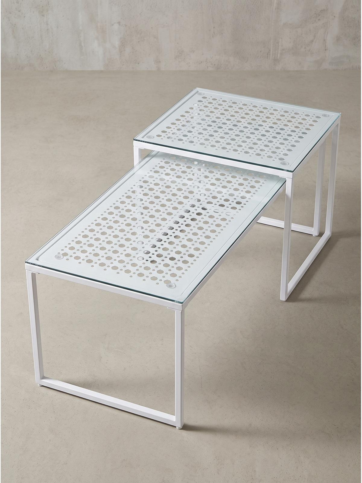 SOFATISCHE 2er-Set ALCUDIA, Einscheibensicherheitsglas, Weiß, 100 x 40 x 35 cm - Weiß, Glas/Metall (40/100/35cm) - KADIMA DESIGN