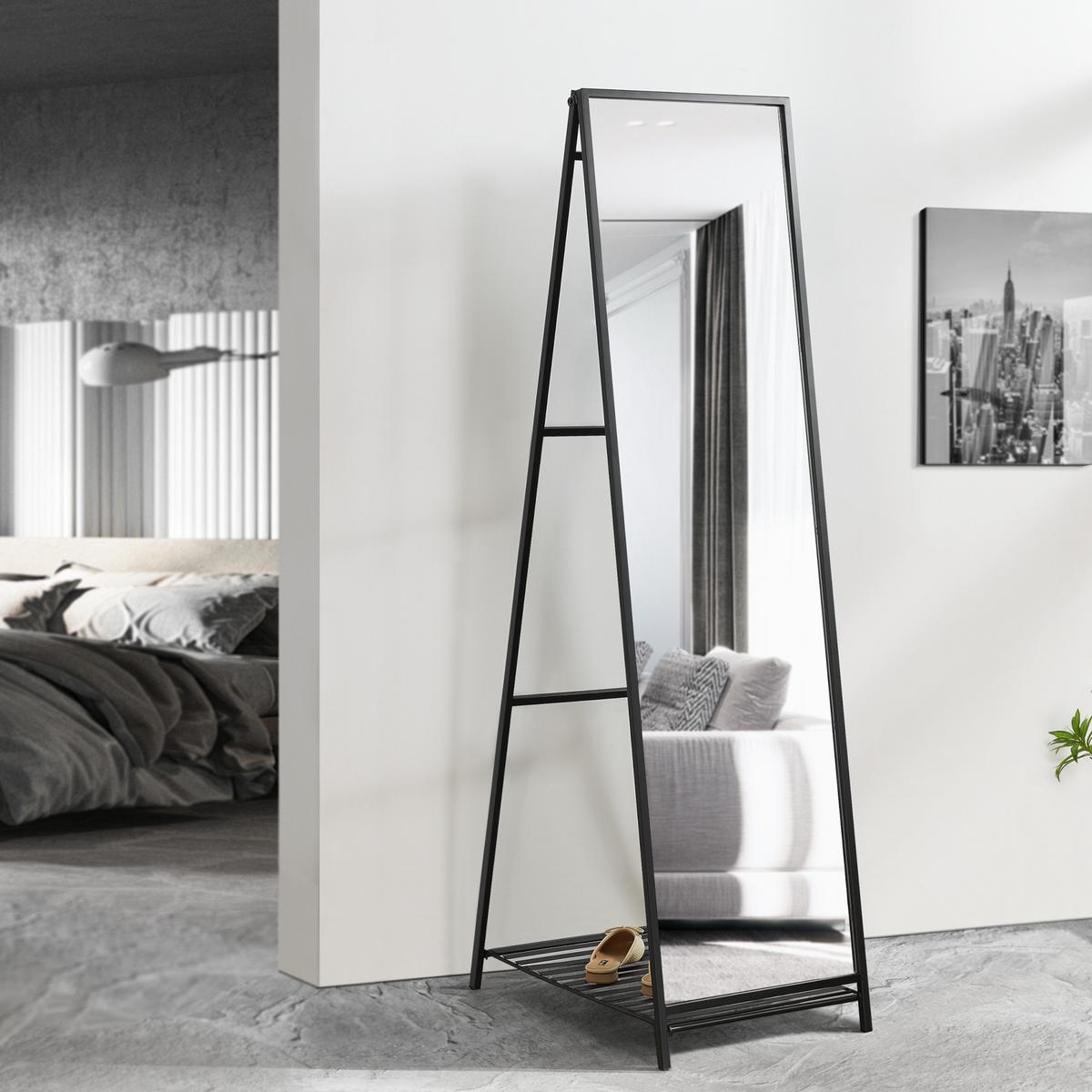 STANDSPIEGEL Ruffano - Schwarz, Glas/Metall (40/160/148.5cm) - [en.casa]