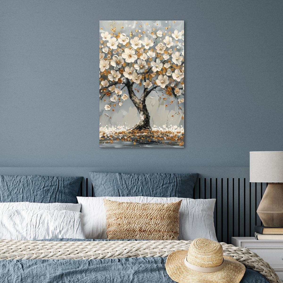 POSTER Baum - Blumen - Weiß - Natur - Kunst Wanddeko 40x60 cm - Weiß, Papier (40/60/0.1cm) - MuchoWow