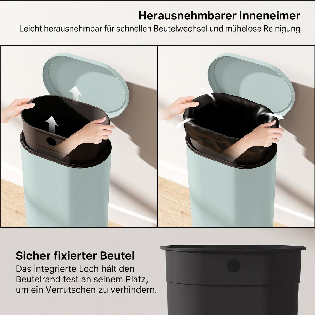 MÜLLEIMER Metall Kunststoff Grün - Grün, Metall (31/61/36.5cm) - HOMCOM