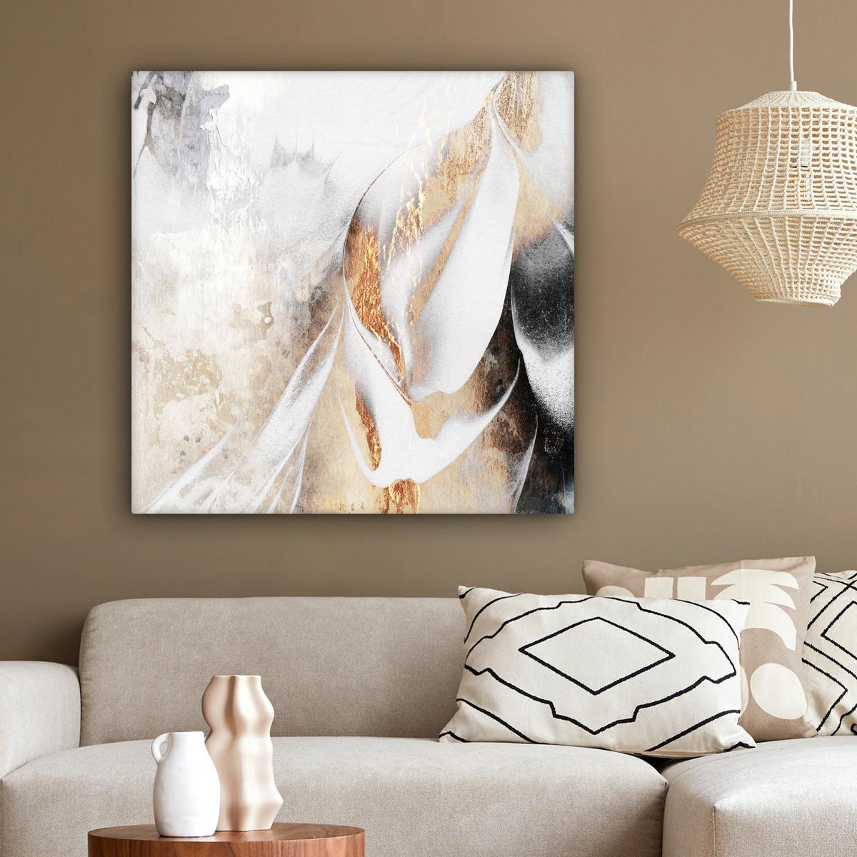 LEINWANDBILD Luxus - Abstrakt - Gold - Weiß Deko Groß 90x90 cm - Goldfarben, Textil (90/90cm) - MuchoWow