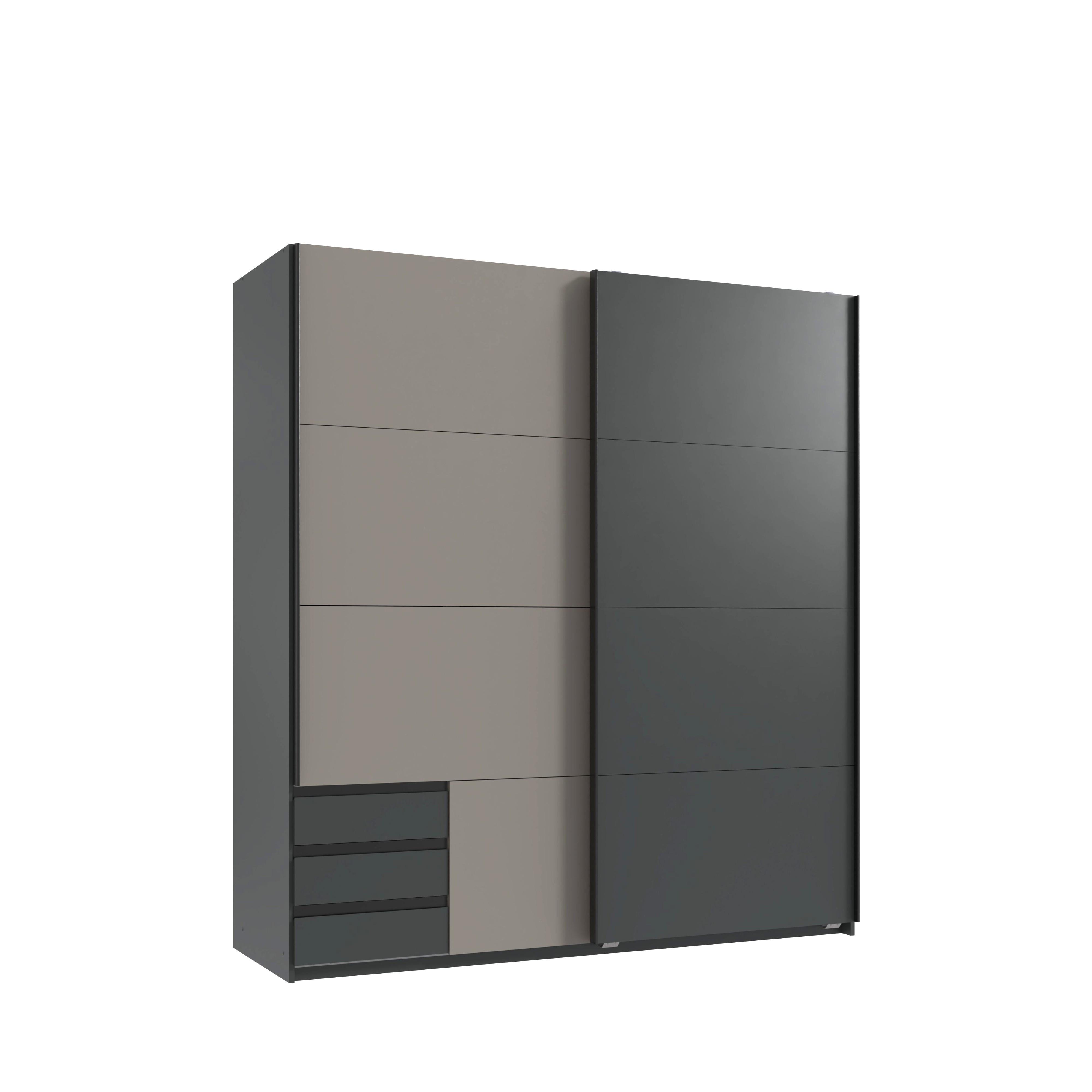 SCHWEBETÜRENSCHRANK 2-türig B179/H198/T65 cm, Kleiderschrank mit sichtbaren Schubkästen in Grafit, 1x Tür in Sandgrau / 22694 - Sandfarben/Graphitfarben, Holz/Holzwerkstoff (179/198/65cm) - luma-home