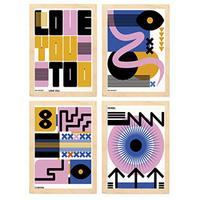 POSTER Set mit 4 Abstrakte Kubismus Liebe Ästhetische A4 Rahmen aus hellem Holz - Beige, Papier (29.7/3cm) - Nacnic