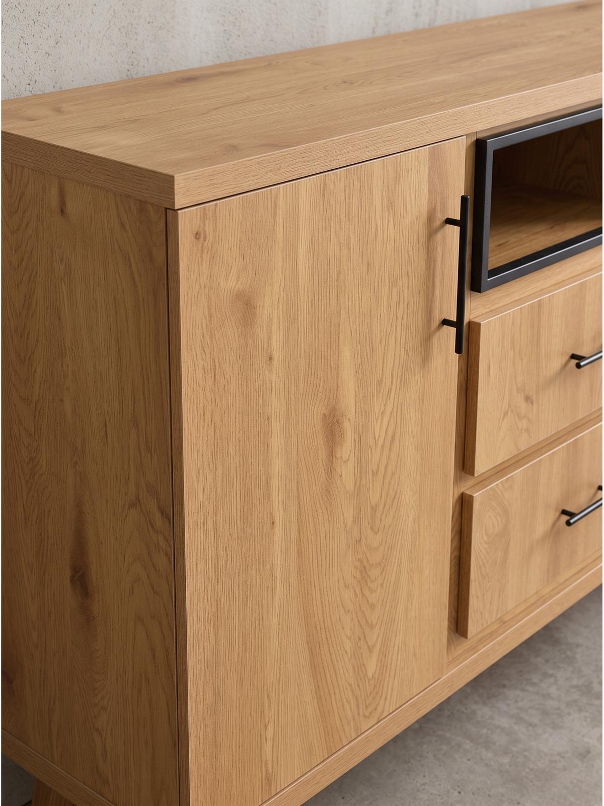 SIDEBOARD BASSANO, MDF, in Eichenoptik, mit Stauraum, 150 x 40 x 95 cm - Hellbraun/Braun, Eichenholz/Holzwerkstoff (150/95/40cm) - KADIMA DESIGN