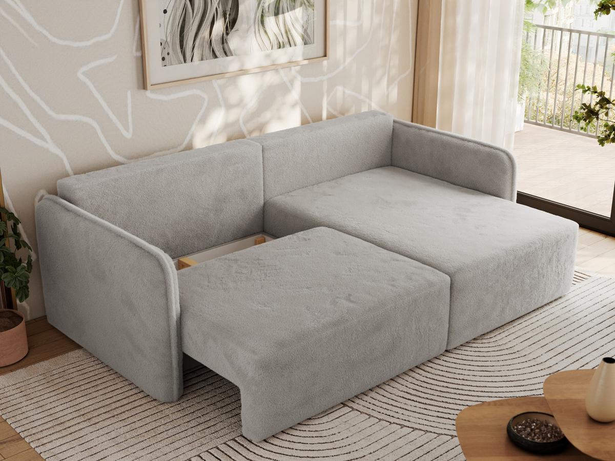 ECKSCHLAFSOFA MESTO L Hellgrau Plüsch - rechts - Hellgrau/Schwarz, Kunststoff/Textil (147/227cm) - MKS