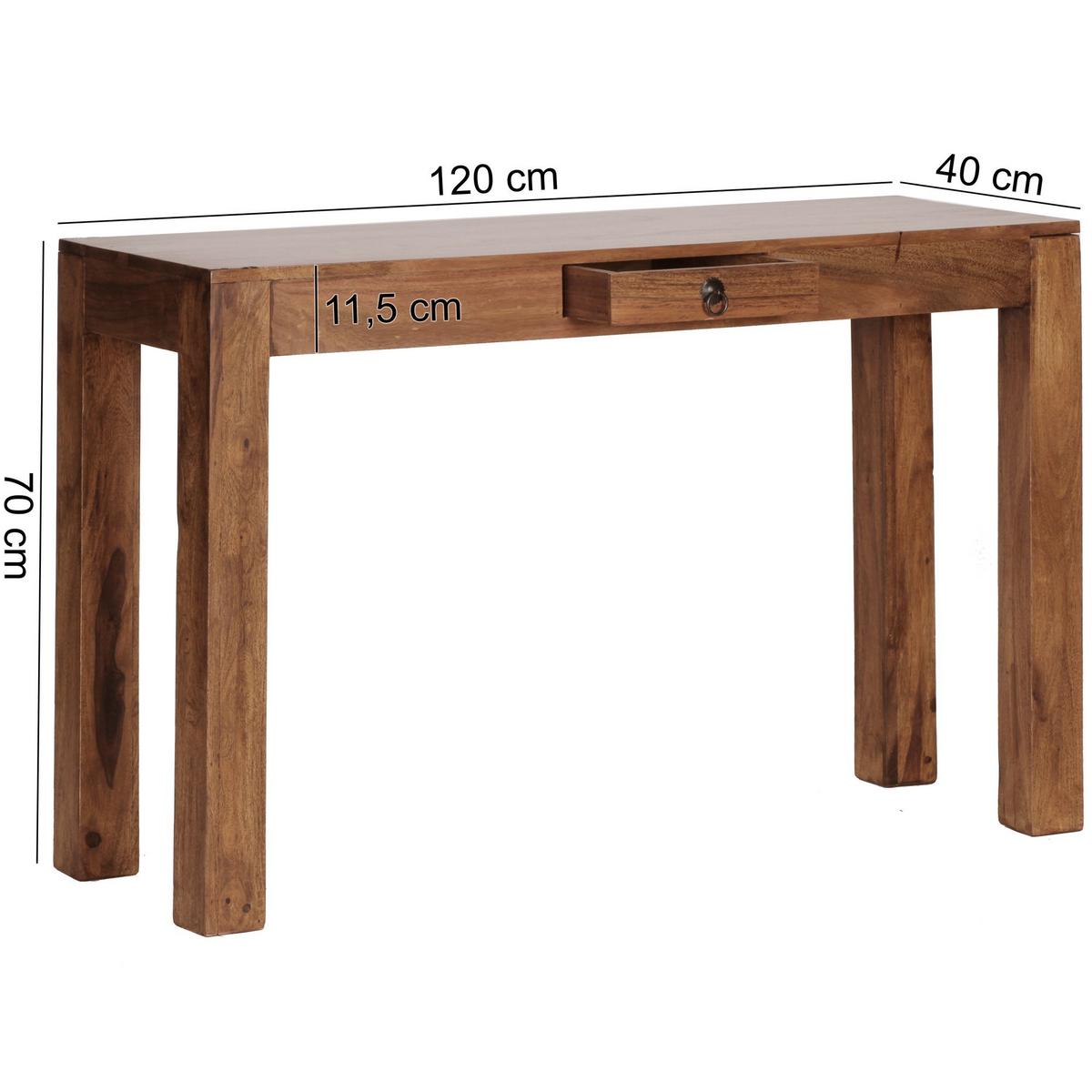 KONSOLENTISCH Massivholz Schublade Landhausstil MUMBAI, Dunkelbraun 120x40x70 cm - Braun, Holz (40/120/70cm) - KADIMA DESIGN