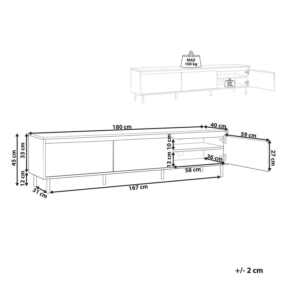 TV-MÖBEL Hellbraun, Schwarz Nikea 45/180/40 cm - Hellbraun, Holzwerkstoff (180/45/40cm) - Beliani