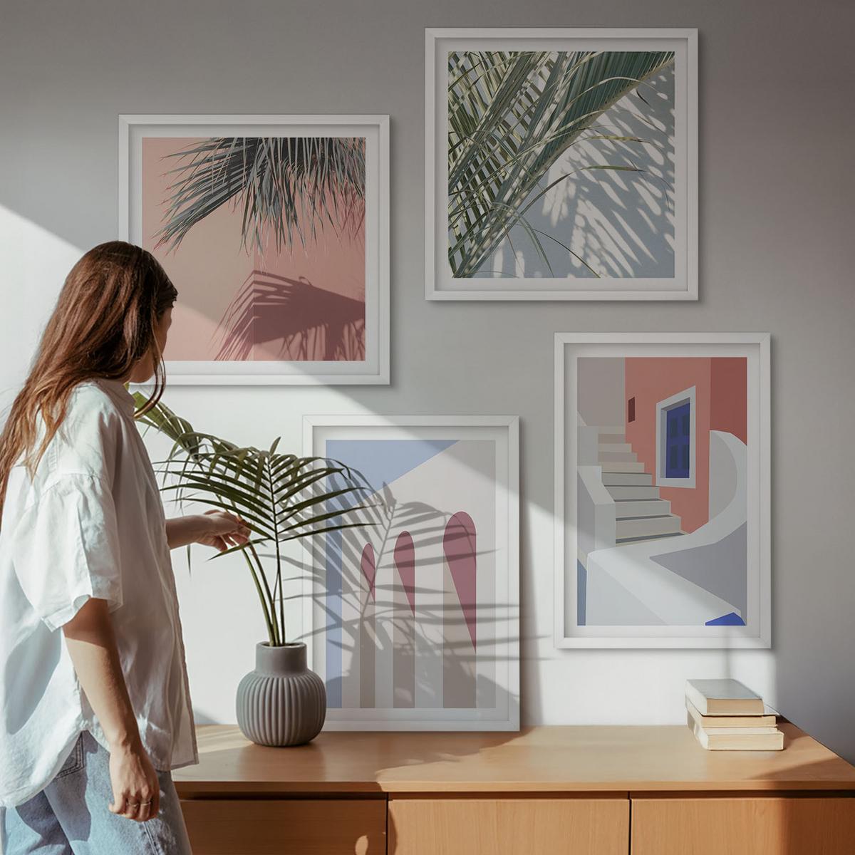 BILDER SET 4er Set - 50x50 cm & 40x60 cm Weißer Rahmen - Illustrationen der Stadtarchitektur - Weiß, Kunststoff (50/50cm) - TULUP