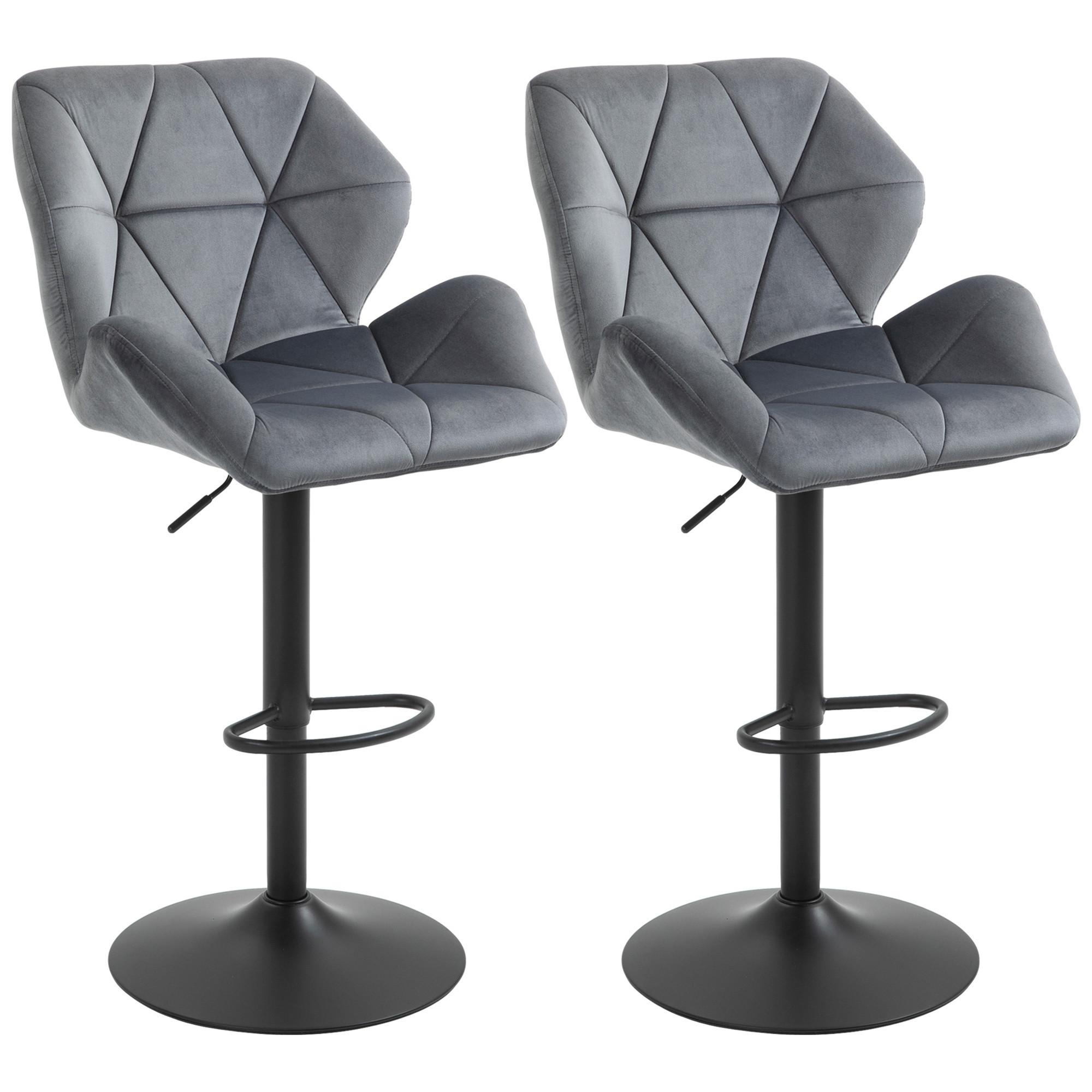 BARHOCKER 2er Set, Gepolstert mit Metallgestell, Samtoptik Grau - Schwarz/Grau, Textil/Metall (57/117/58cm) - HOMCOM