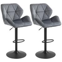 BARHOCKER 2er Set, Gepolstert mit Metallgestell, Samtoptik Grau - Schwarz/Grau, Textil/Metall (57/117/58cm) - HOMCOM
