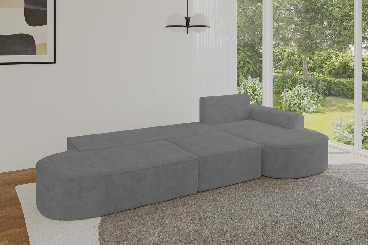 ECKSOFA mit Schlaffunktion Ottomane RECHTS MARI L2-S 368X167X85 Grau Velours - Anthrazit/Schwarz, Holzwerkstoff/Kunststoff (167/368cm) - ALTDECOR
